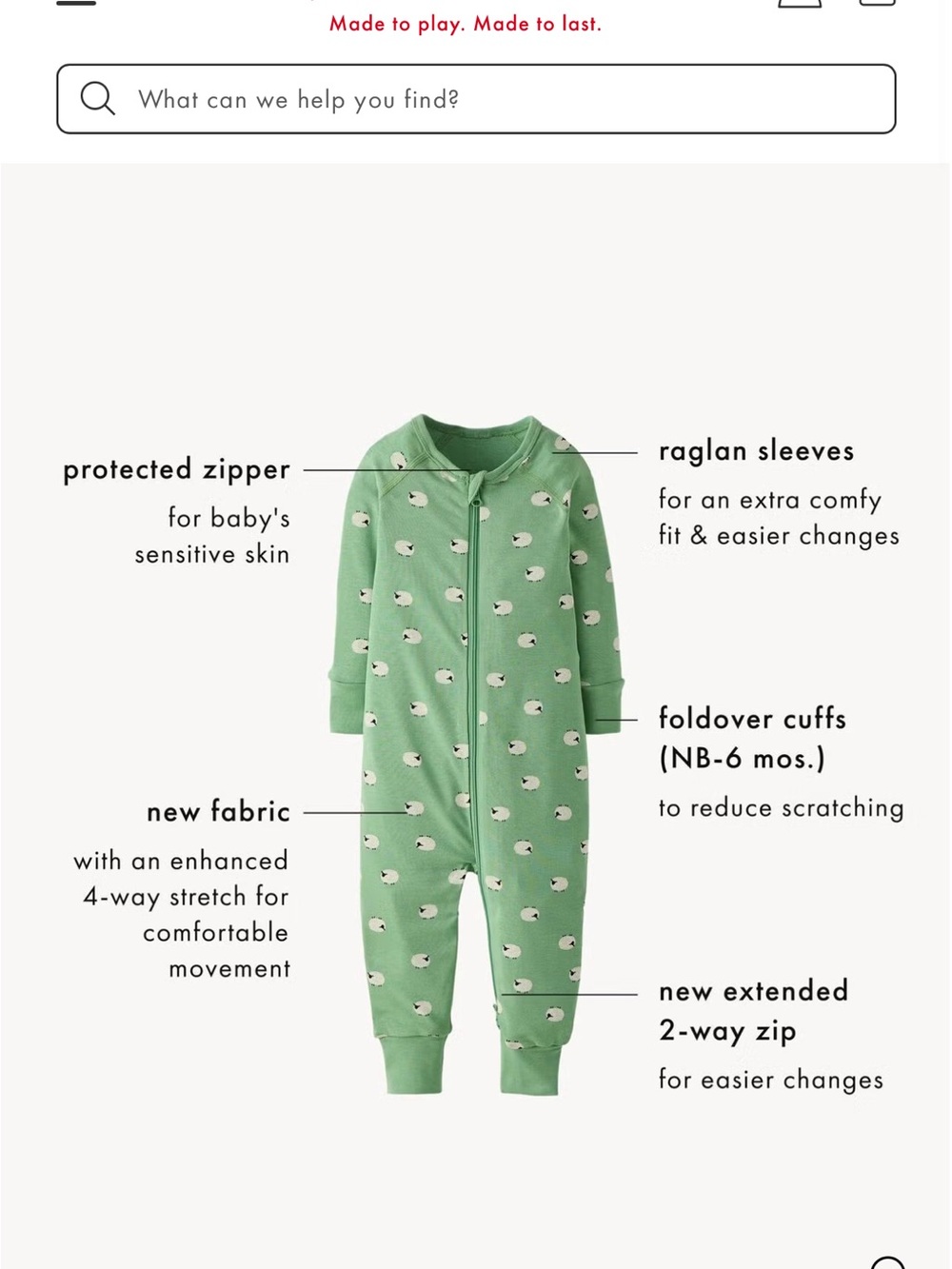 Hanna Andersson
HannaSoft™ Stretch Sleeper
2 Way Zipper One-Piece Bodysuit
Sheep - Picture 3 of 4